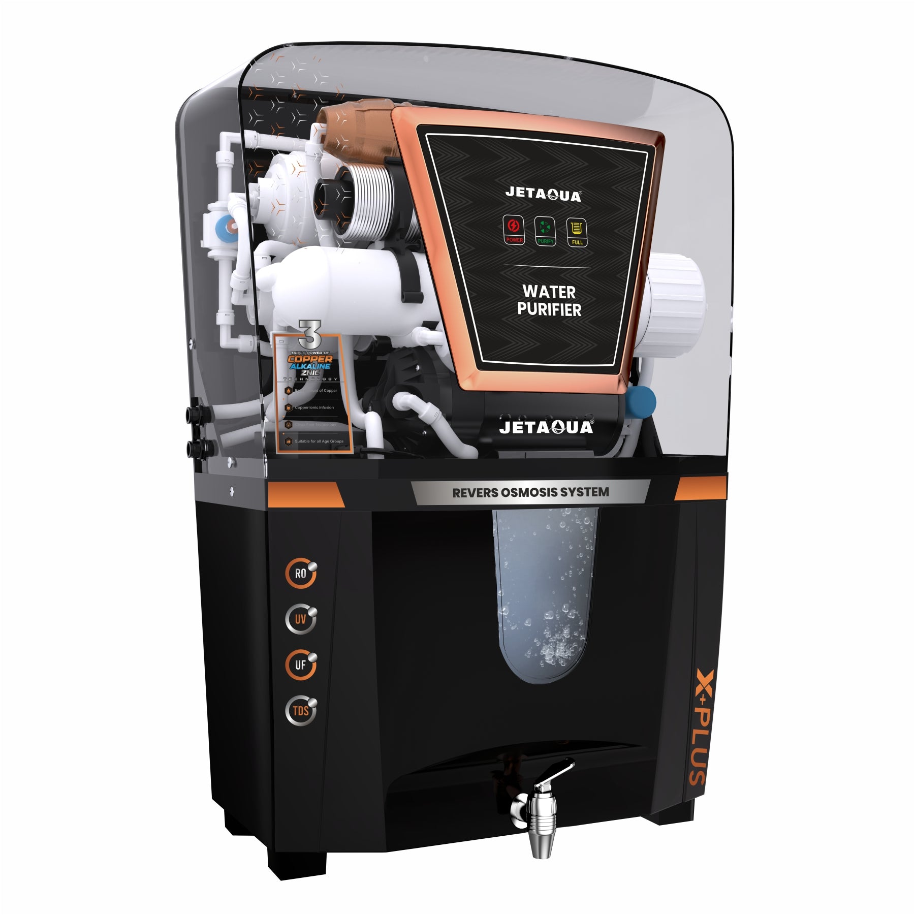 JetAqua X-Plus RO + UV + UF + Copper + Zinc Alkaline Water Purifier (10 L) – Wall Mount / Countertop | 90–95 % TDS Purification