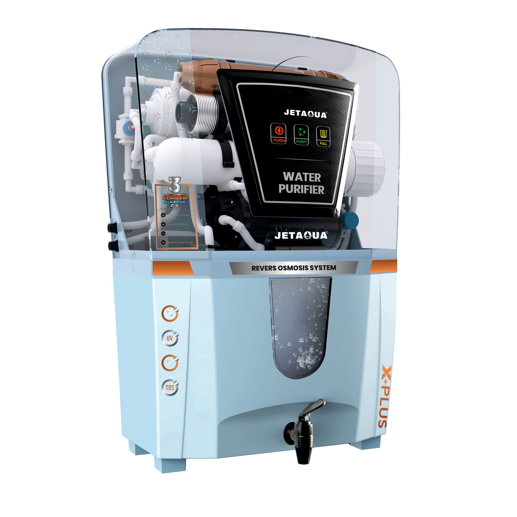 JetAqua X-Plus RO + UV + UF + Copper + Zinc Alkaline Water Purifier (10 L) – Wall Mount / Countertop | 90–95 % TDS Purification