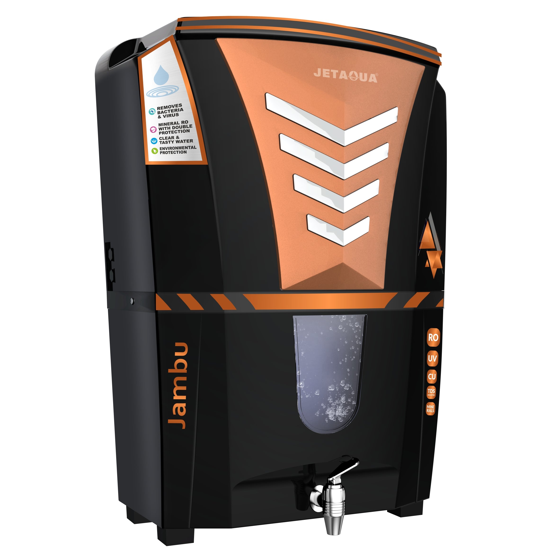 JetAqua Jambu RO + UV + UF + Copper + Zinc Alkaline Water Purifier (10L) – Wall Mount / Countertop | 90–95% TDS Purification