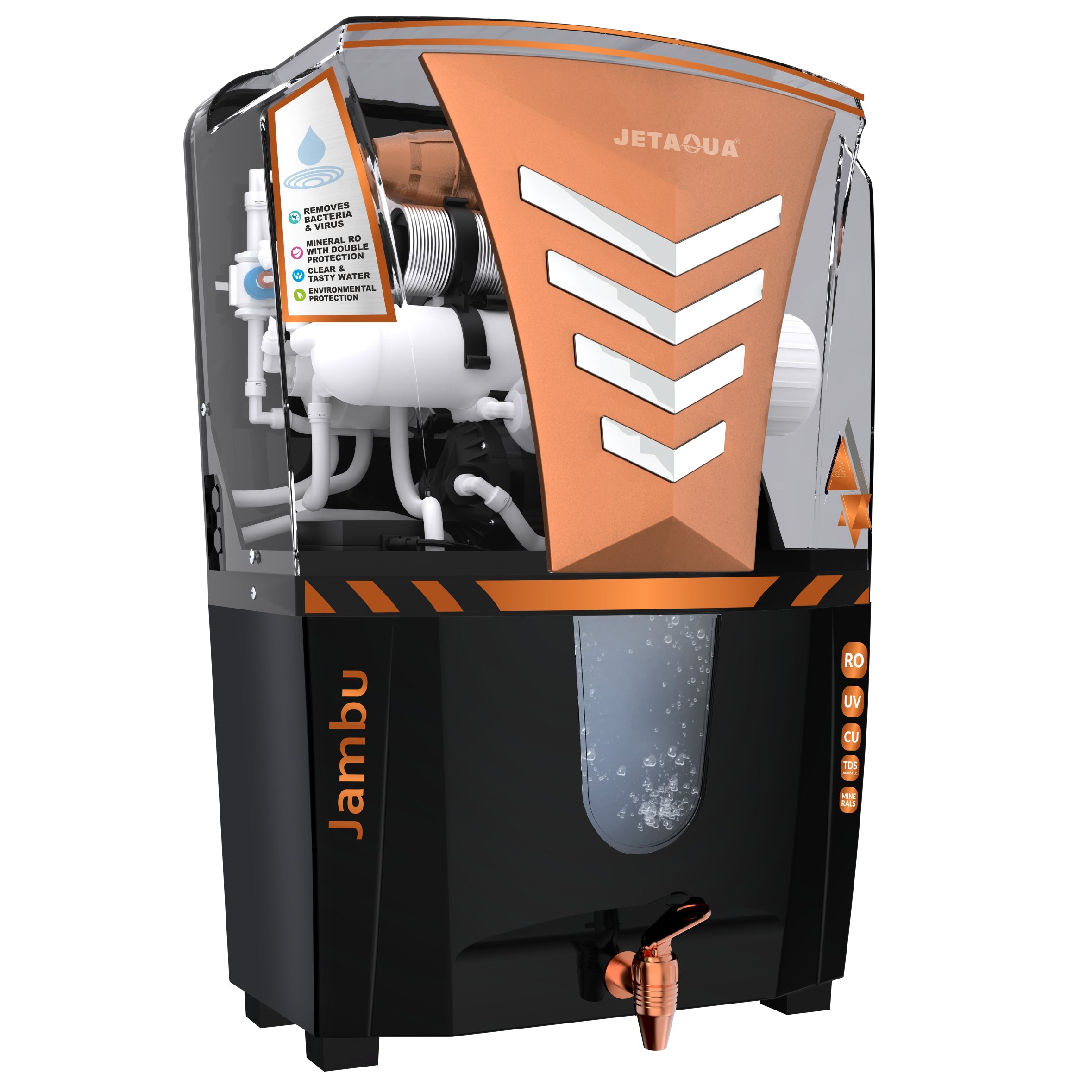 JetAqua Jambu RO + UV + UF + Copper + Zinc Alkaline Water Purifier (10L) – Wall Mount / Countertop | 90–95% TDS Purification