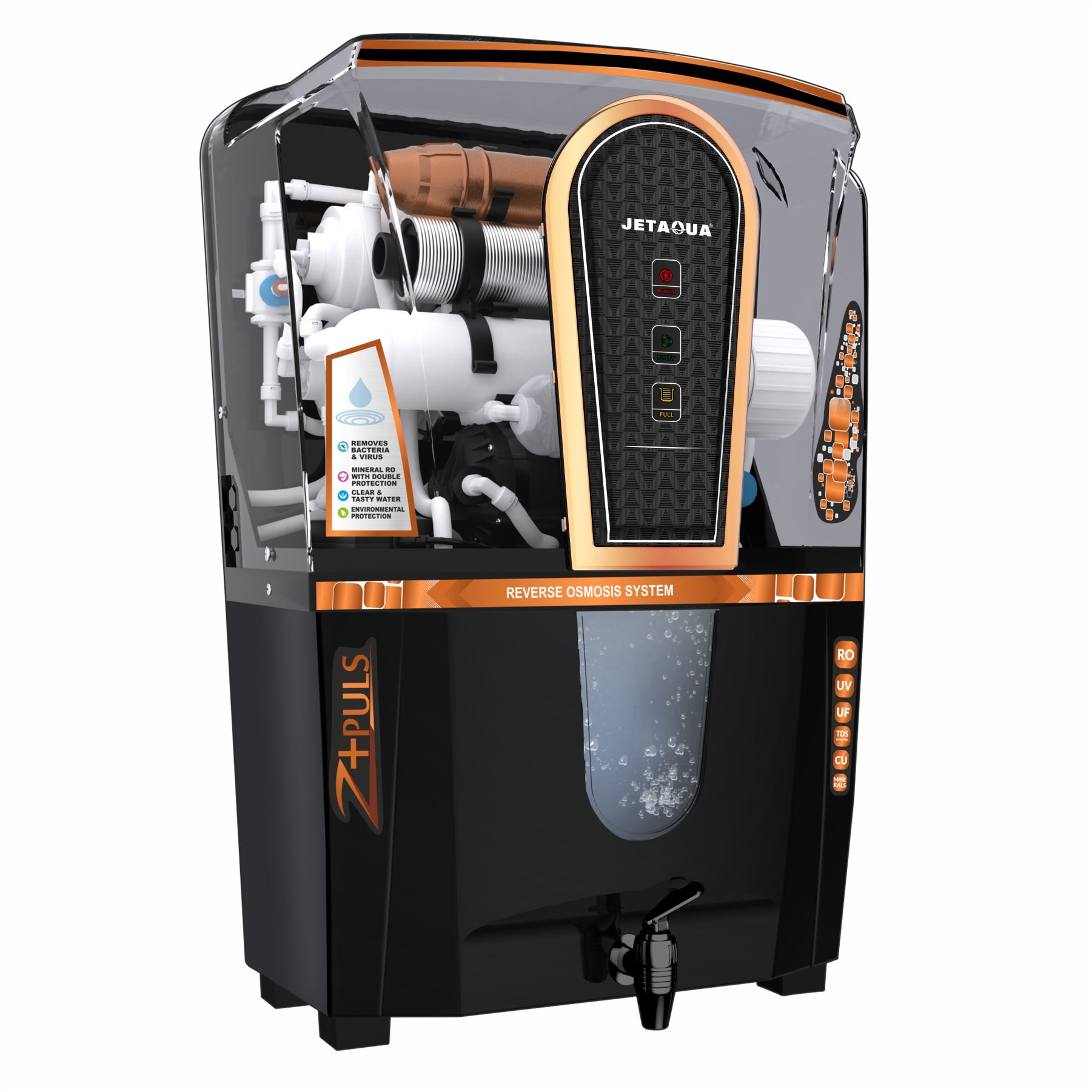JetAqua Z-Plus RO + UV + UF + Copper + Zinc Alkaline Water Purifier (10L) – Wall Mount / Countertop | 90–95% TDS Purification