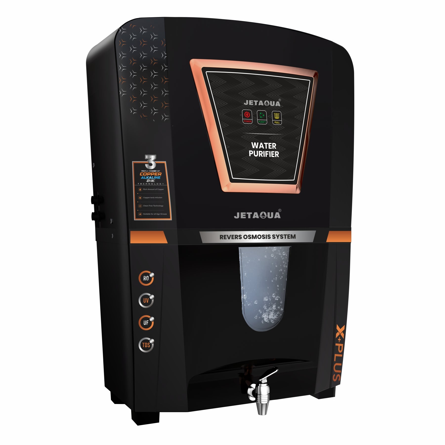 JetAqua X-Plus RO + UV + UF + Copper + Zinc Alkaline Water Purifier (10 L) – Wall Mount / Countertop | 90–95 % TDS Purification