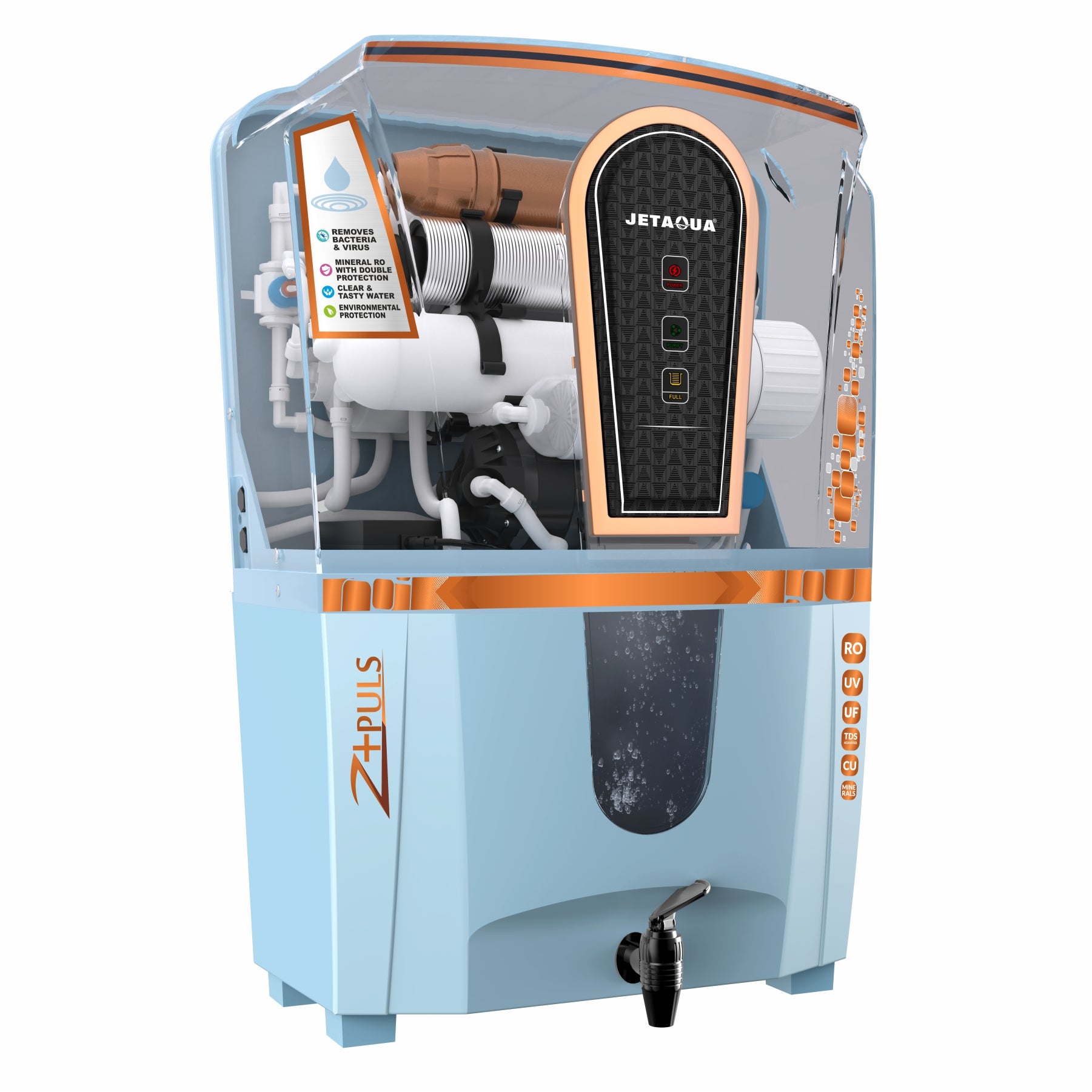 JetAqua Z-Plus RO + UV + UF + Copper + Zinc Alkaline Water Purifier (10L) – Wall Mount / Countertop | 90–95% TDS Purification