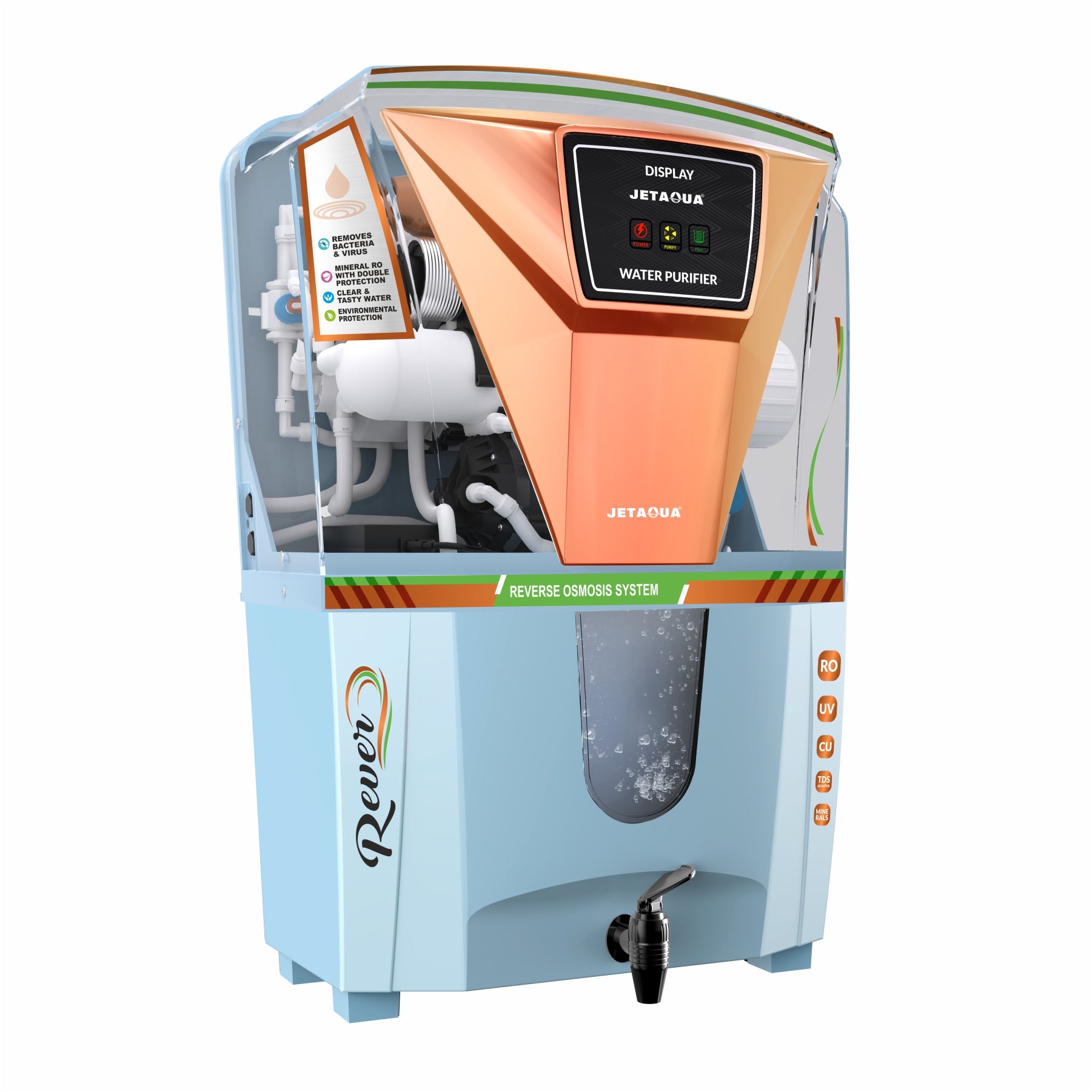 JetAqua Rever RO + UV + UF + Copper + Zinc Alkaline Water Purifier (10 L) – Wall Mount / Countertop | 90–95 % TDS Purification | Digital Display