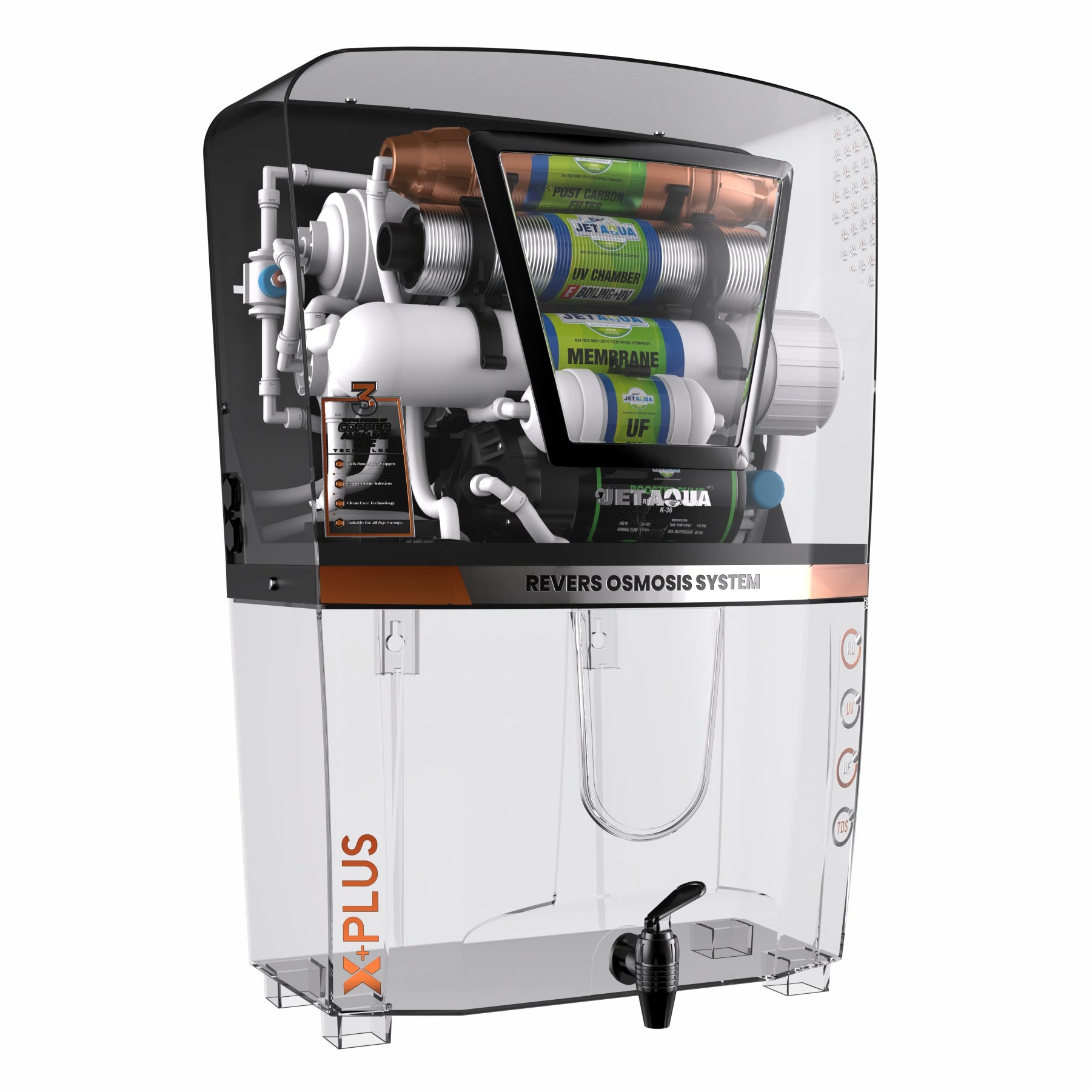 JetAqua X-Plus RO + UV + UF + Copper + Zinc Alkaline Water Purifier (10 L) – Wall Mount / Countertop | 90–95 % TDS Purification