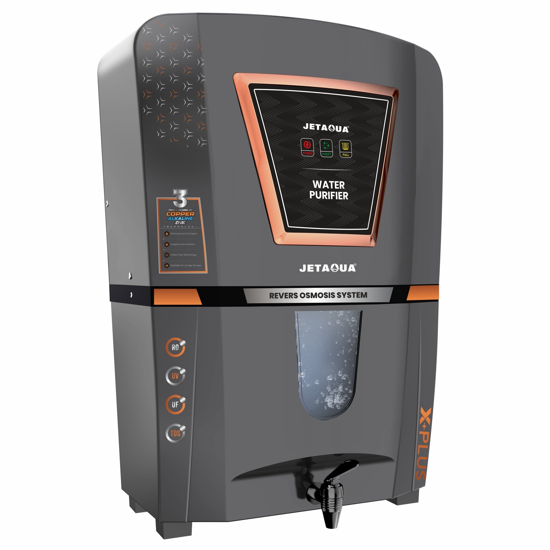 JetAqua X-Plus RO + UV + UF + Copper + Zinc Alkaline Water Purifier (10 L) – Wall Mount / Countertop | 90–95 % TDS Purification
