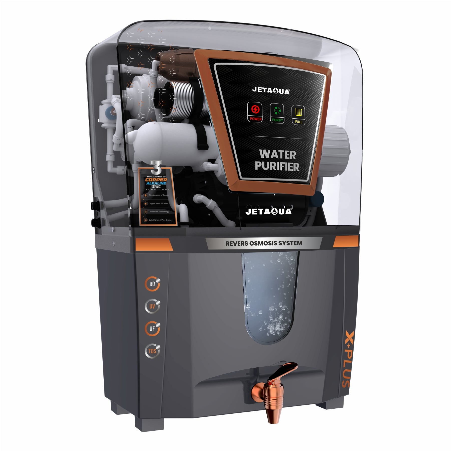 JetAqua X-Plus RO + UV + UF + Copper + Zinc Alkaline Water Purifier (10 L) – Wall Mount / Countertop | 90–95 % TDS Purification