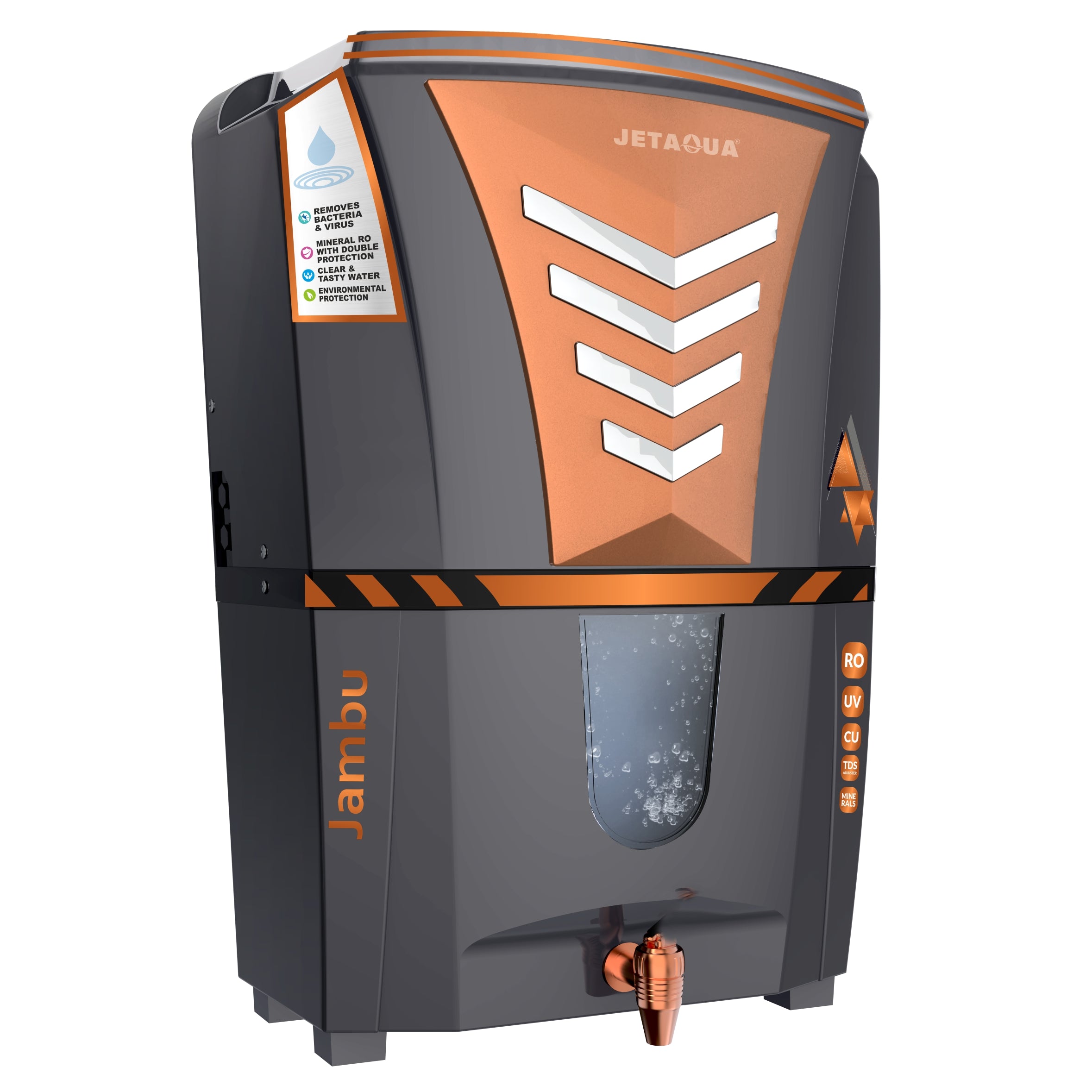 JetAqua Jambu RO + UV + UF + Copper + Zinc Alkaline Water Purifier (10L) – Wall Mount / Countertop | 90–95% TDS Purification
