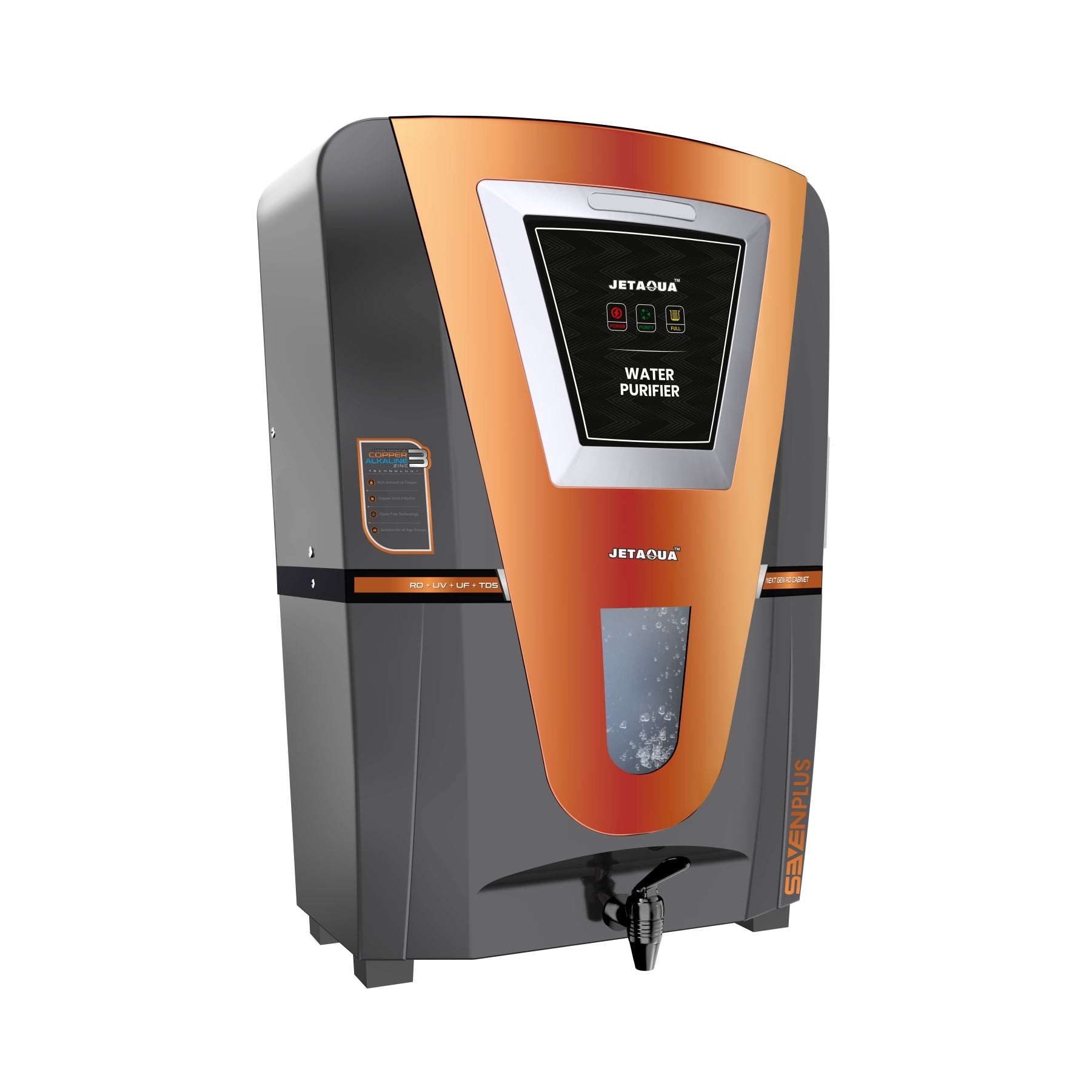 JetAqua Seven Plus RO + UV + UF + Copper + Zinc Alkaline Water Purifier (10 L) – Wall Mount / Countertop | 90–95 % TDS Purification