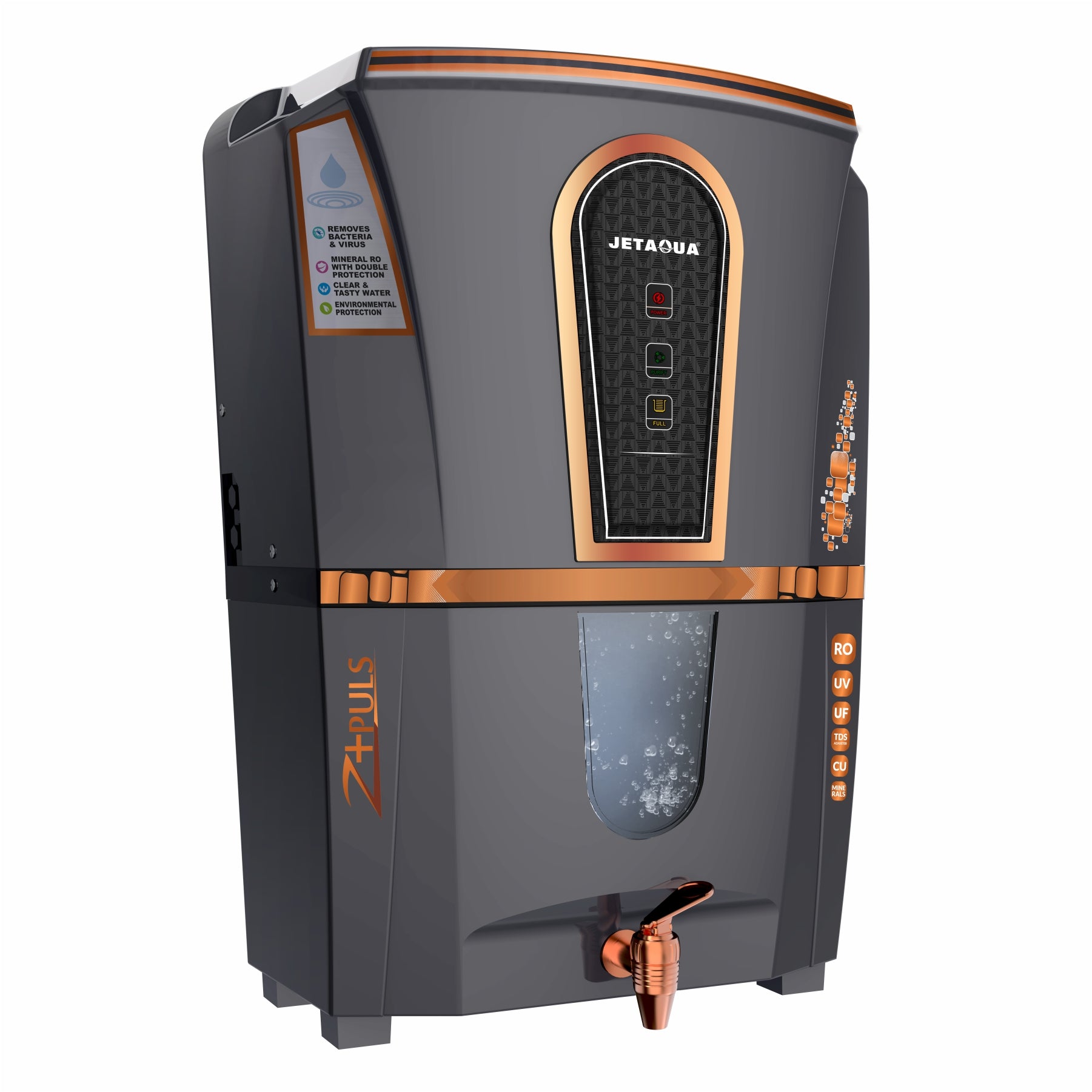JetAqua Z-Plus RO + UV + UF + Copper + Zinc Alkaline Water Purifier (10L) – Wall Mount / Countertop | 90–95% TDS Purification