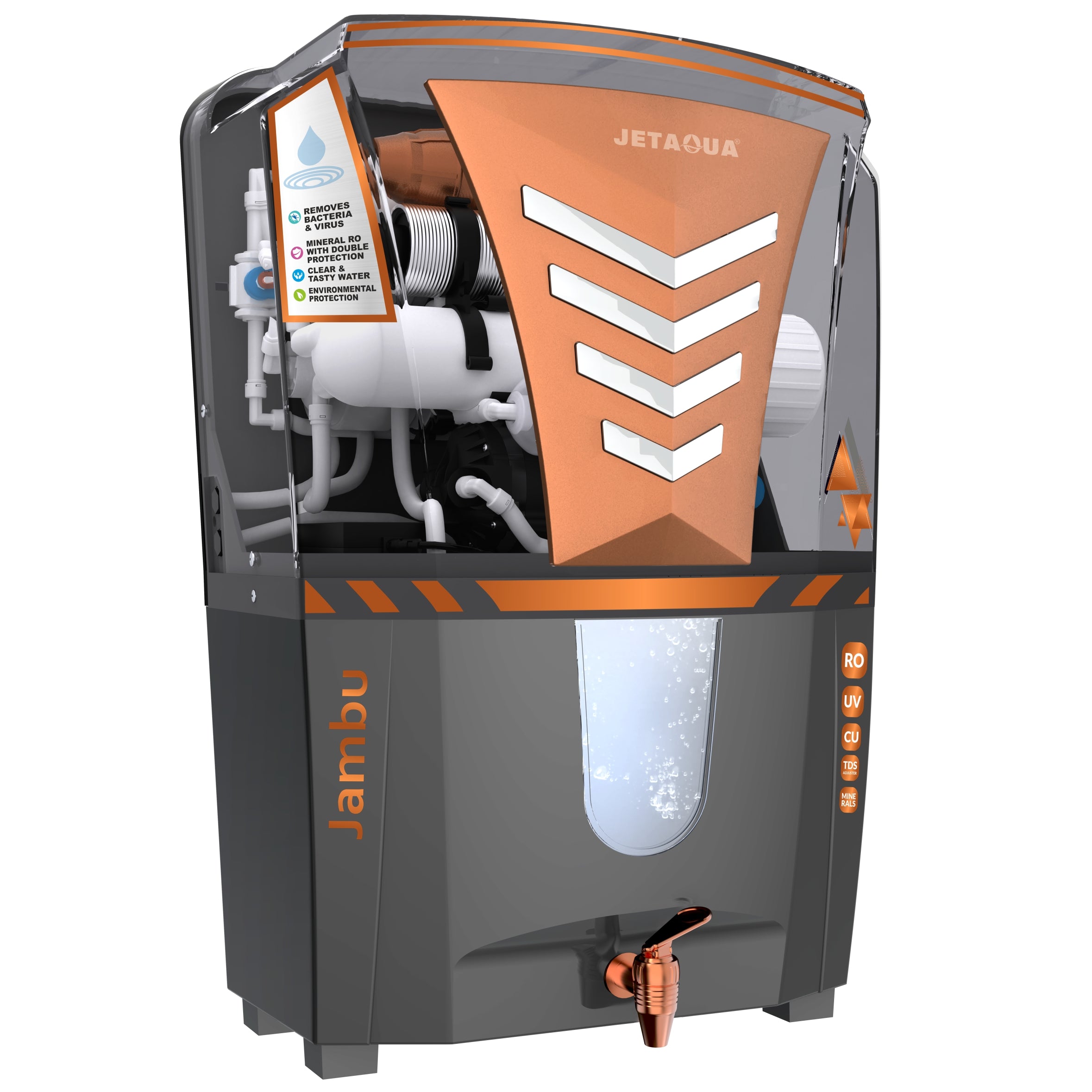 JetAqua Jambu RO + UV + UF + Copper + Zinc Alkaline Water Purifier (10L) – Wall Mount / Countertop | 90–95% TDS Purification