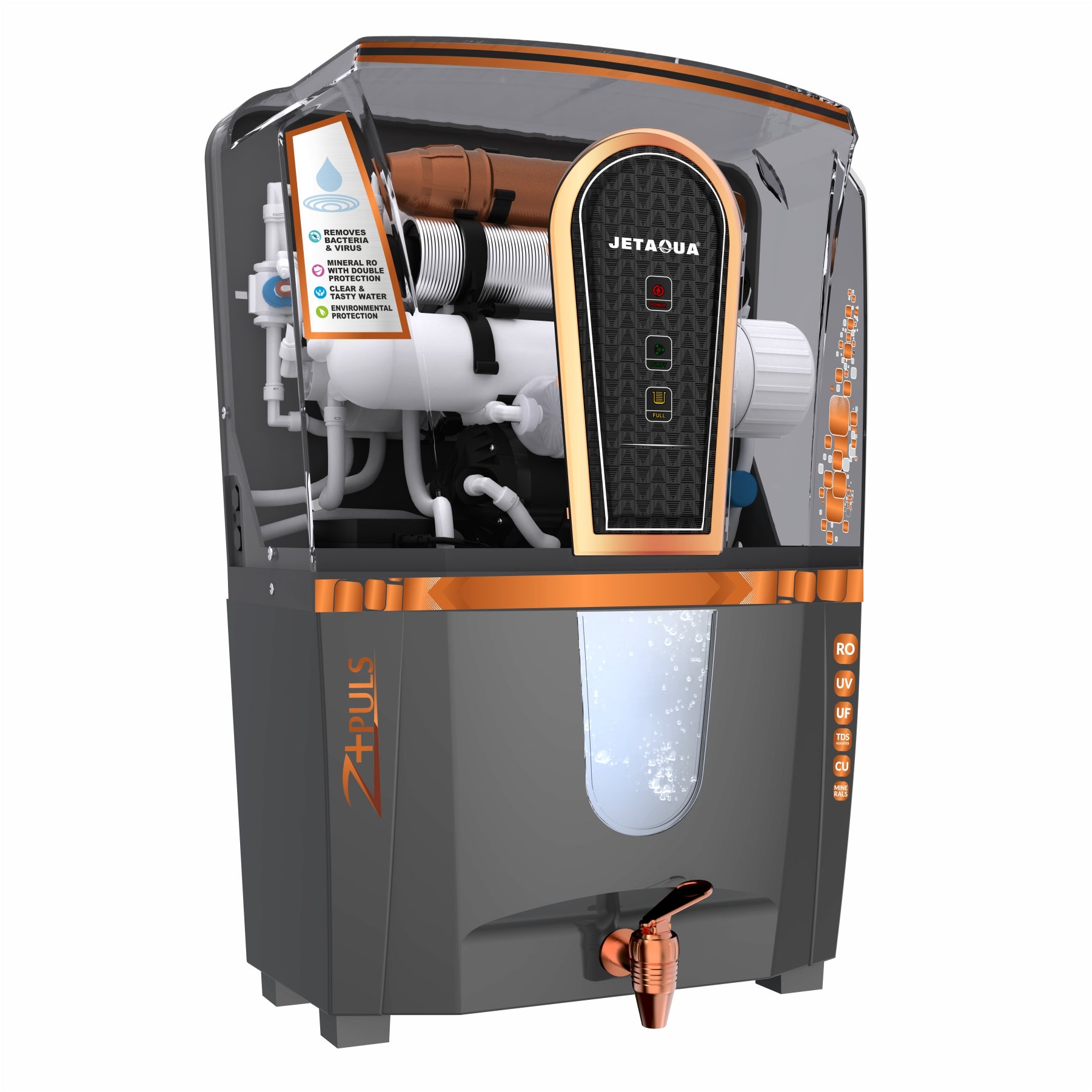 JetAqua Z-Plus RO + UV + UF + Copper + Zinc Alkaline Water Purifier (10L) – Wall Mount / Countertop | 90–95% TDS Purification