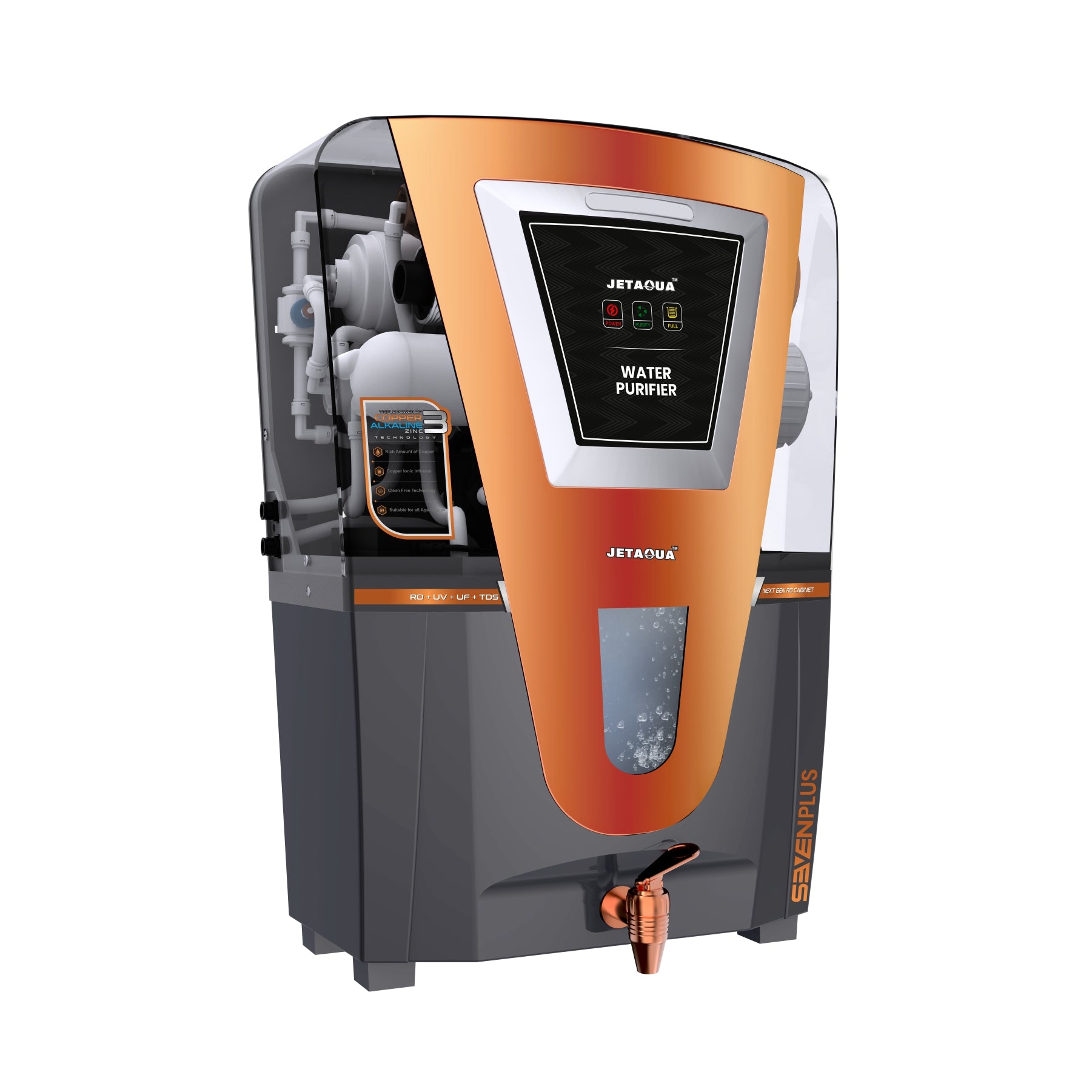 JetAqua Seven Plus RO + UV + UF + Copper + Zinc Alkaline Water Purifier (10 L) – Wall Mount / Countertop | 90–95 % TDS Purification