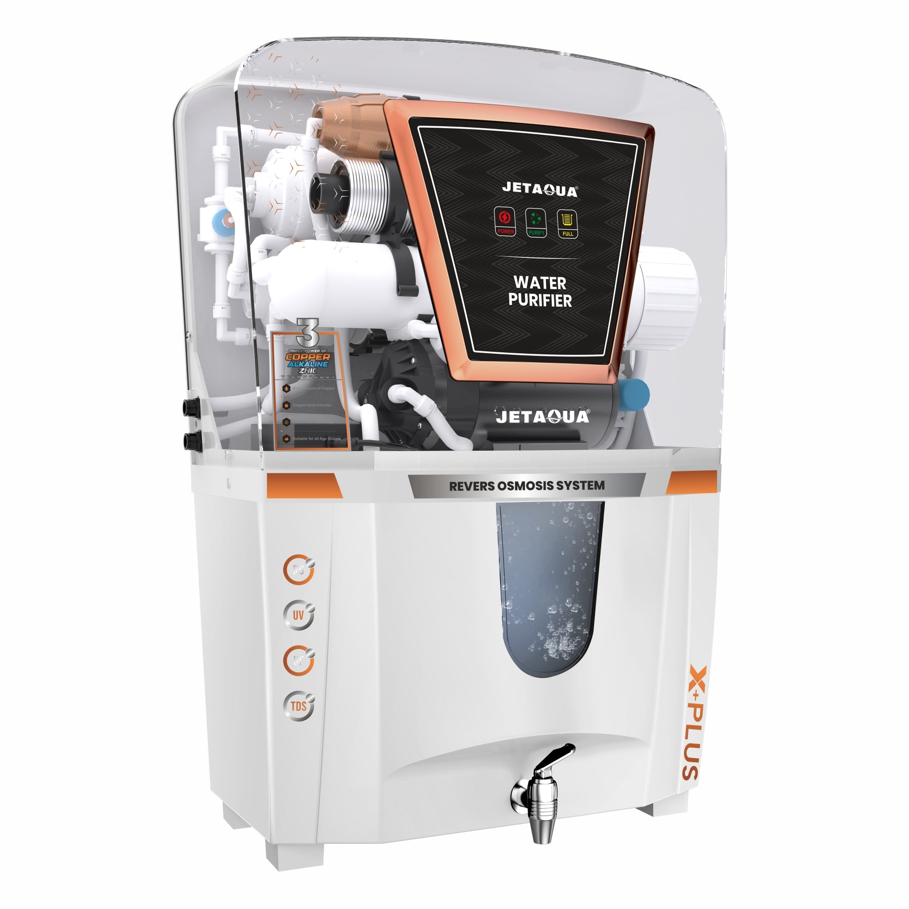JetAqua X-Plus RO + UV + UF + Copper + Zinc Alkaline Water Purifier (10 L) – Wall Mount / Countertop | 90–95 % TDS Purification