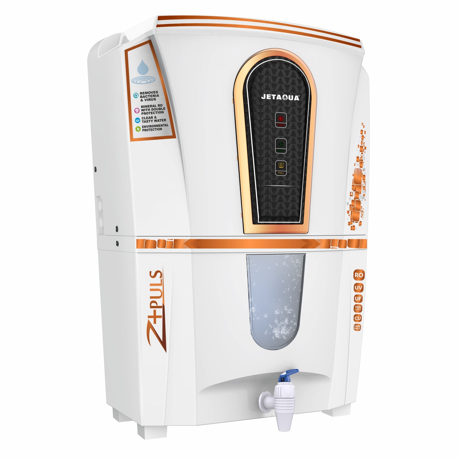 JetAqua Z-Plus RO + UV + UF + Copper + Zinc Alkaline Water Purifier (10L) – Wall Mount / Countertop | 90–95% TDS Purification