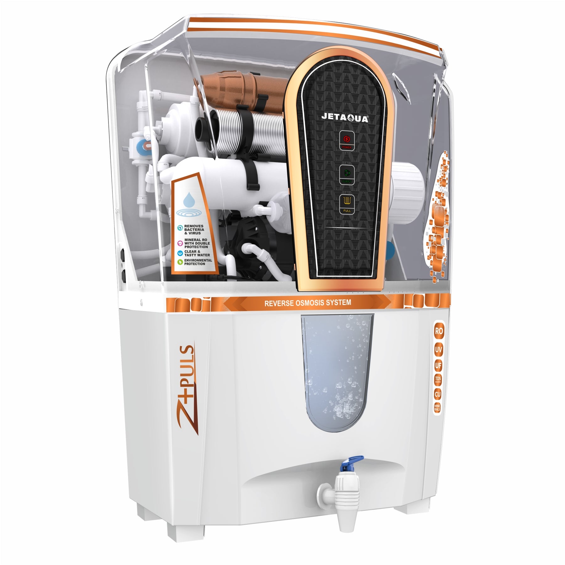 JetAqua Z-Plus RO + UV + UF + Copper + Zinc Alkaline Water Purifier (10L) – Wall Mount / Countertop | 90–95% TDS Purification