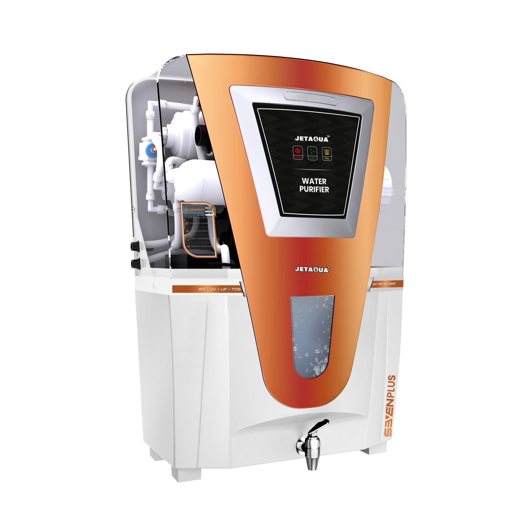 JetAqua Seven Plus RO + UV + UF + Copper + Zinc Alkaline Water Purifier (10 L) – Wall Mount / Countertop | 90–95 % TDS Purification